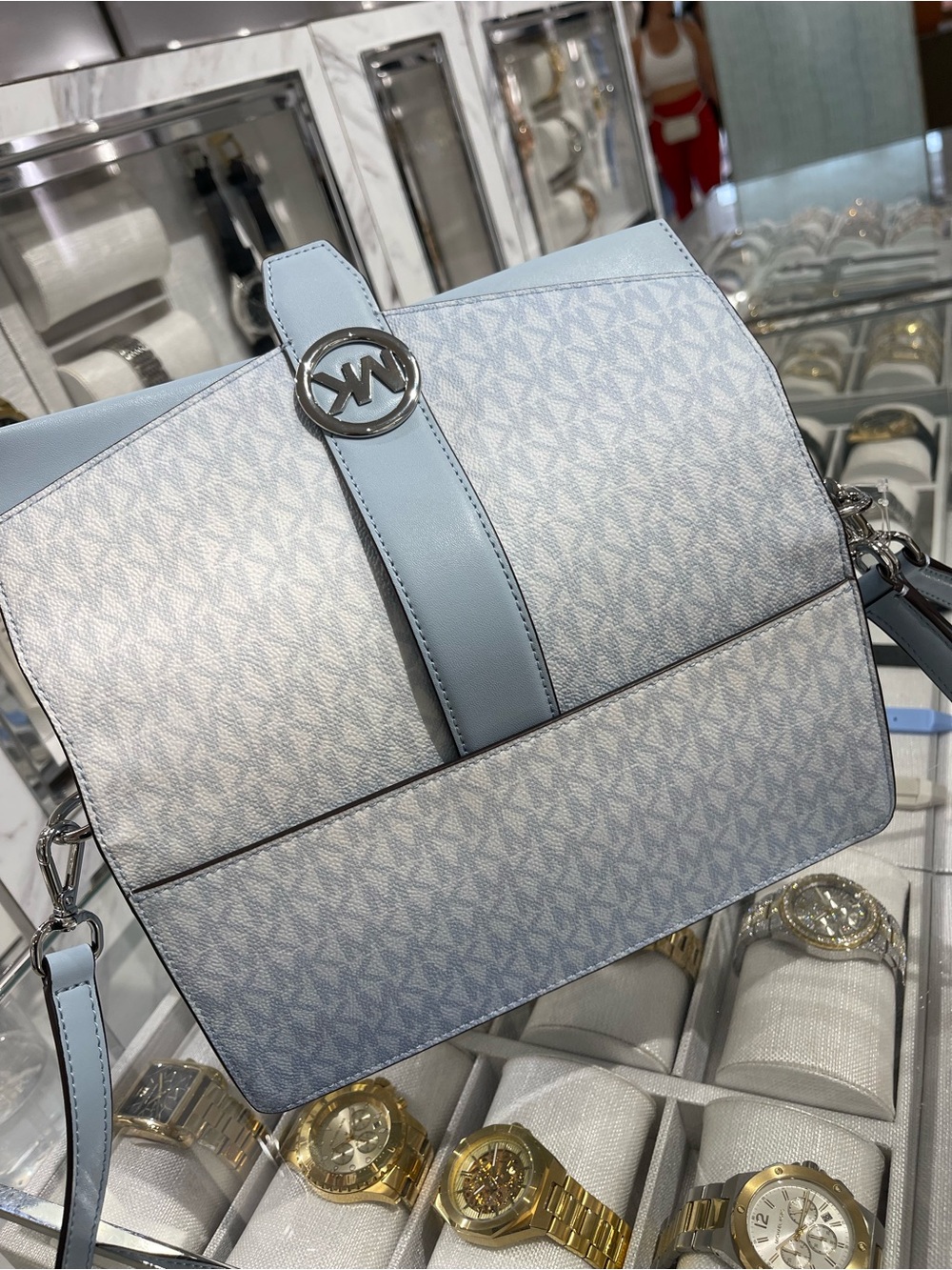 MICHAEL KORS Greenwich Md Signature Logo Shoulder Crossbody Satchel 
Pale Ocean - Picture 3 of 16
